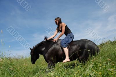 horse laid down and teen