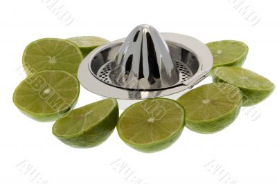 Limes with lemon squeezer Limes with lemon squeezer