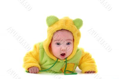 Close-up.  Portrait of a crawling toddler