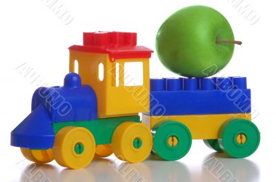 toy plastic train, white background
