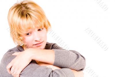 Red haired girl looking depressed and pensive