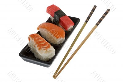 Sushi with chopsticks