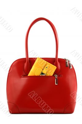 Red handbag with wallet