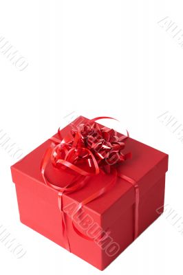 Red gift box with ribbon bows