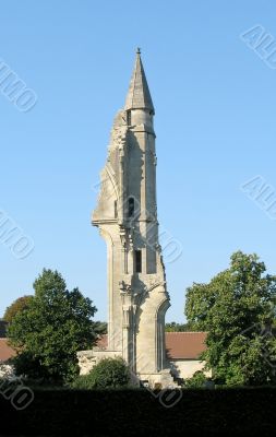 High ruin tower in french abbey