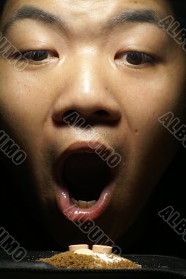 Addict man with open mouth Addict man with open mouth