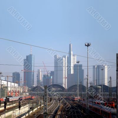 Skyline and central station of Frankfurt