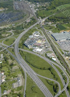 Aerial view of a junction motorway  in France