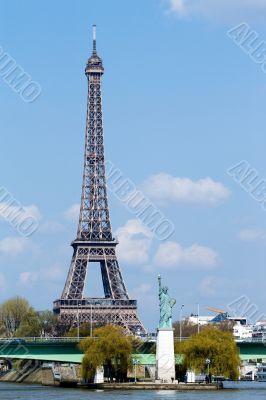 Statue of liberty and Eiffel tower in Paris