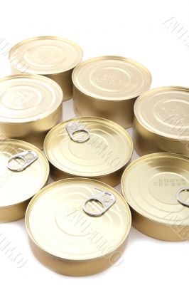 Tin with canned food close up
