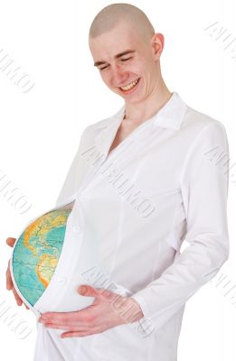 Terrestrial globe and man