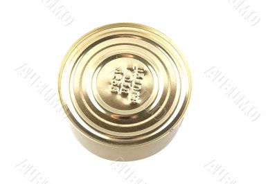 metal tin on white macro