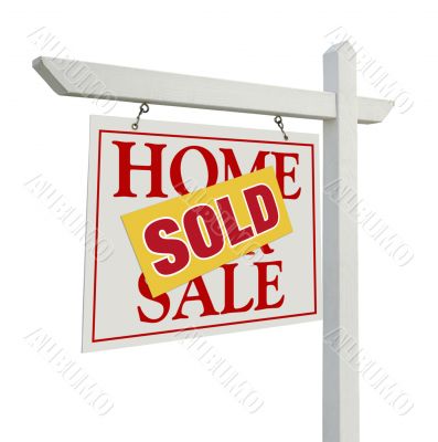 Sold Home For Sale Real Estate Sign on White Sold Home For Sale Real Estate Sign on White