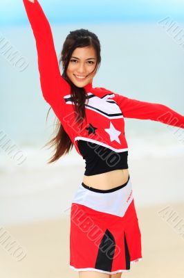 happy fun jump at the beach