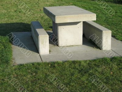 concrete table on the grass