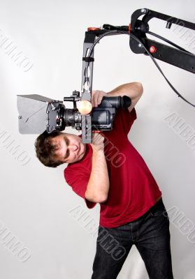 cameraman work with crane