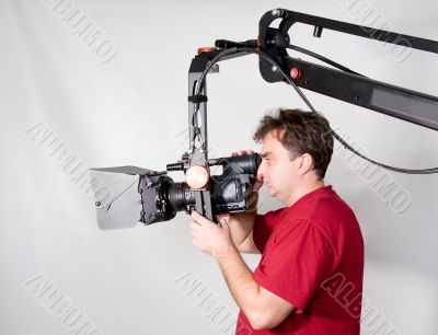 cameraman work with crane