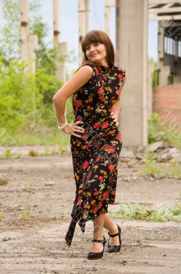 fashion girl in dress with flowers