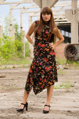 fashion girl in dress with flowers