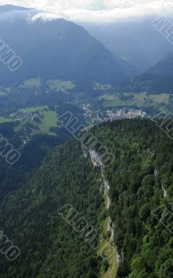 Aerial view of cliff in Chartreuse valley