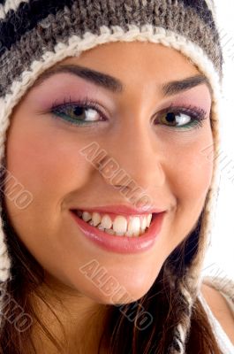 beautiful face of woman wearing cap