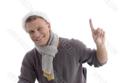 male with christmas hat indicating upside