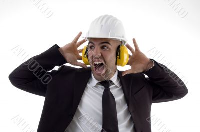 engineer wearing earplugs