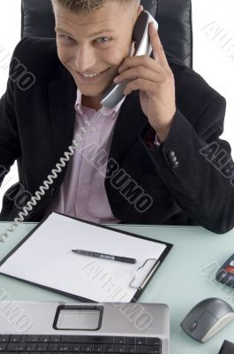 smiling lawyer talking on phone