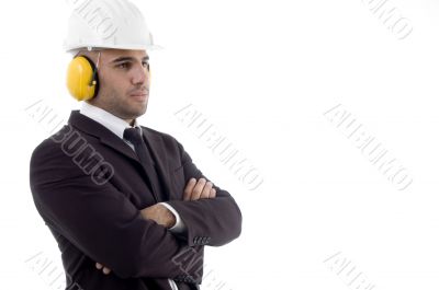 male architect wearing earmuff