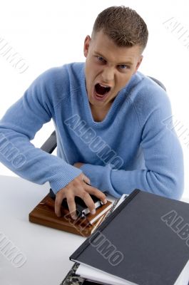 high angle view of shouting man