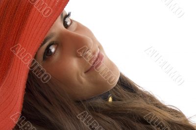face of stylish female wearing hat