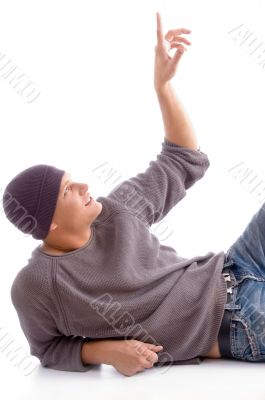 young american man posing with woolen cap