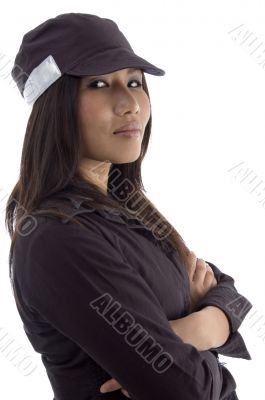 female security guard with folded arms