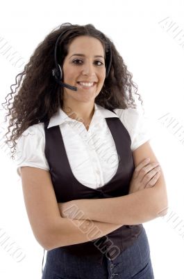 beautiful woman wearing headset