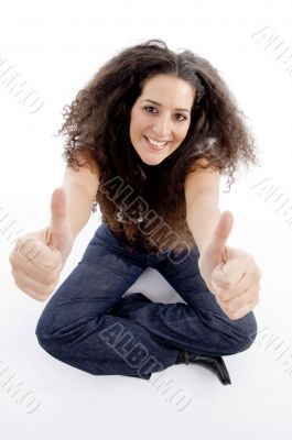 beautiful woman showing thumbs up