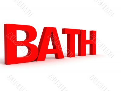 three dimensional side view of bath text