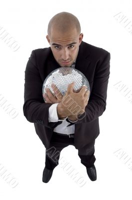handsome young attorney hugging disco ball