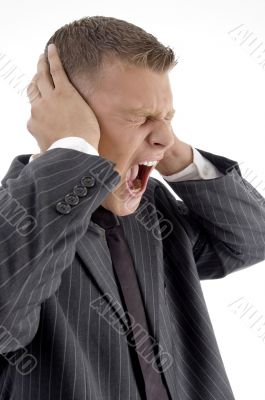 side pose of shouting businessman