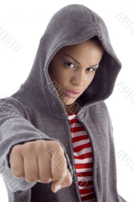 serious female showing punch