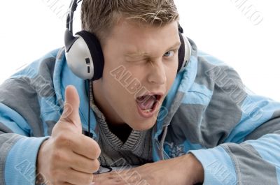 man with headphone wishing good luck