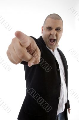 frustrated businessman shouting and pointing