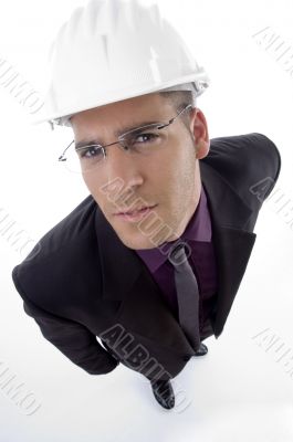 handsome architect wearing helmet