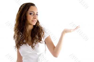 attractive female showing palm attractive female showing palm