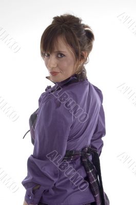 back pose of smiling woman back pose of smiling woman