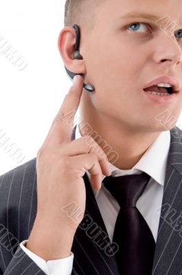 businessman operating bluetooth businessman operating bluetooth
