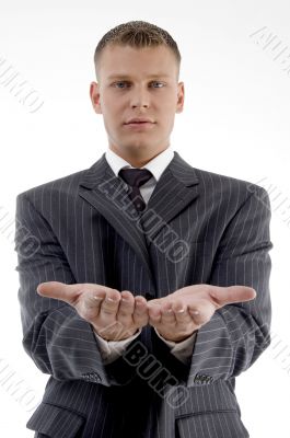 businessman showing begging gesture