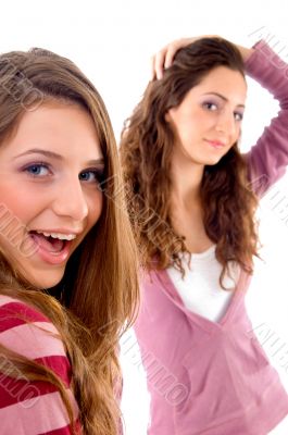 two girls showing happiness together