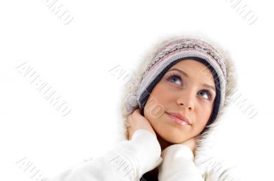 female posing in winter wear