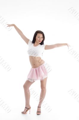 beautiful young woman posing with outstretched