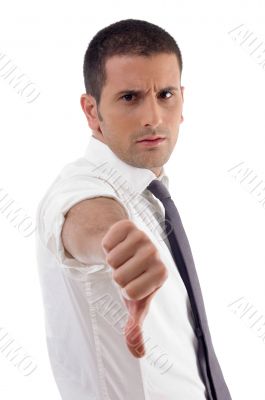 professional man showing thumb down